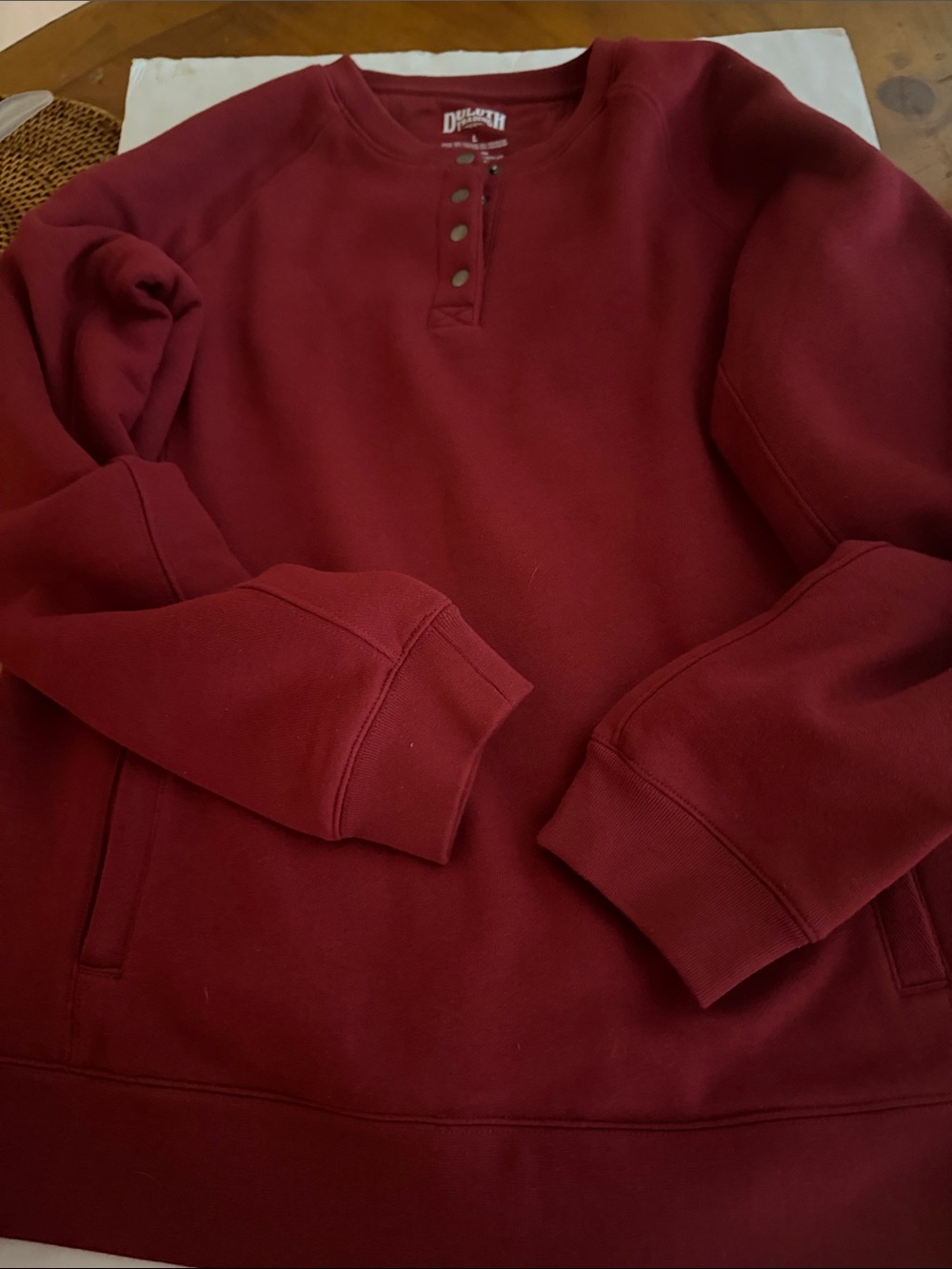 Duluth Trading Co  Crewneck Henley Sweatshirt - Burgundy
